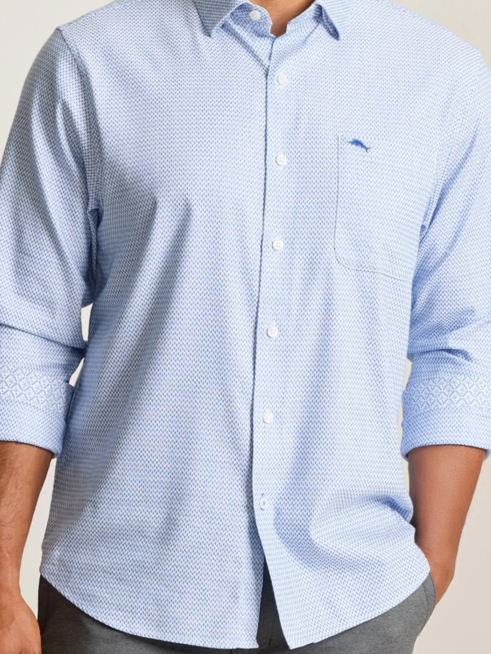 Tommy Bahama NWT XL Sarasota Stretch Men's Light Blue Printed Button-Down Shirt